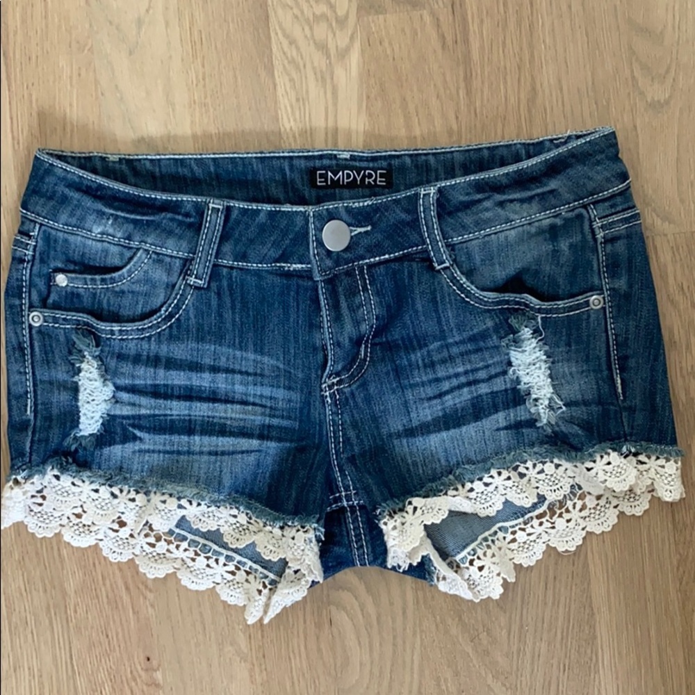 Lace Trim Denim Shorts